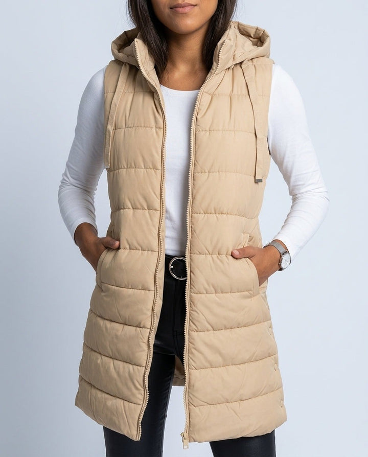 Lucinde — Lightweight Long Hooded Puffer Vest, Rosewood Virginia
