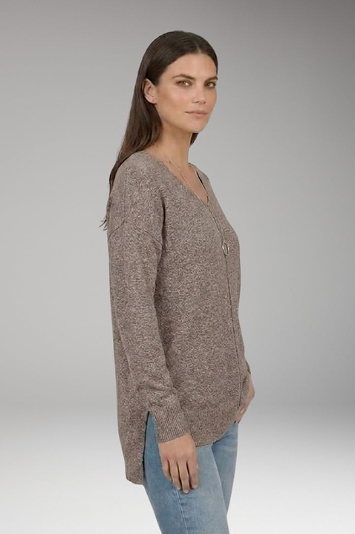 Maelane — Textured V Neck Knit Sweater, Rosewood Virginia