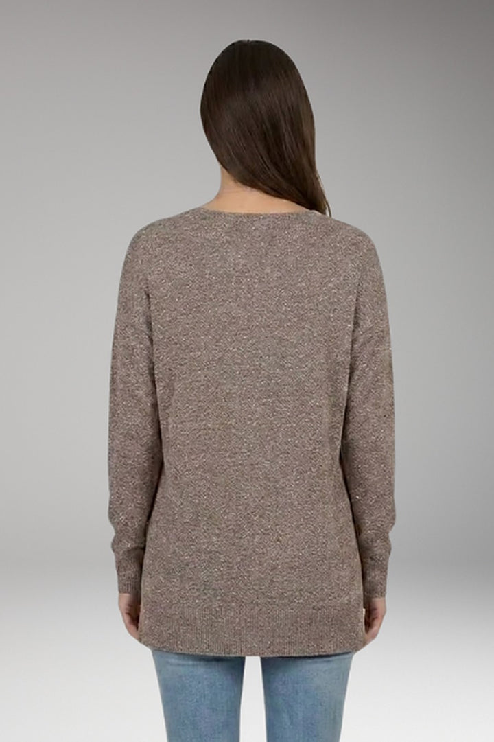 Maelane — Textured V Neck Knit Sweater, Rosewood Virginia