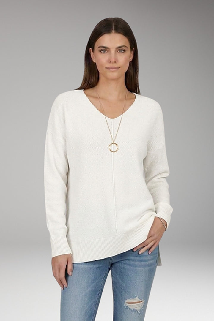 Maelane — Textured V Neck Knit Sweater, Rosewood Virginia