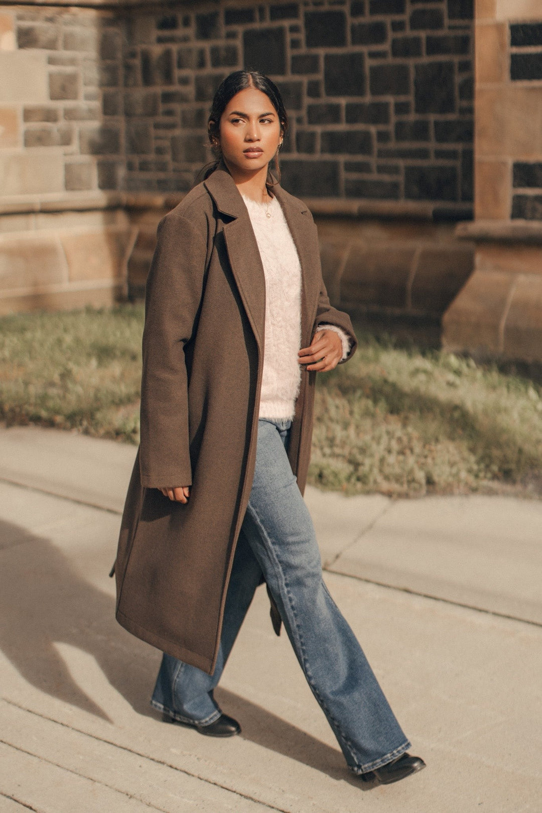 Maeve — Classic Belted Wool Coat, Rosewood Virginia