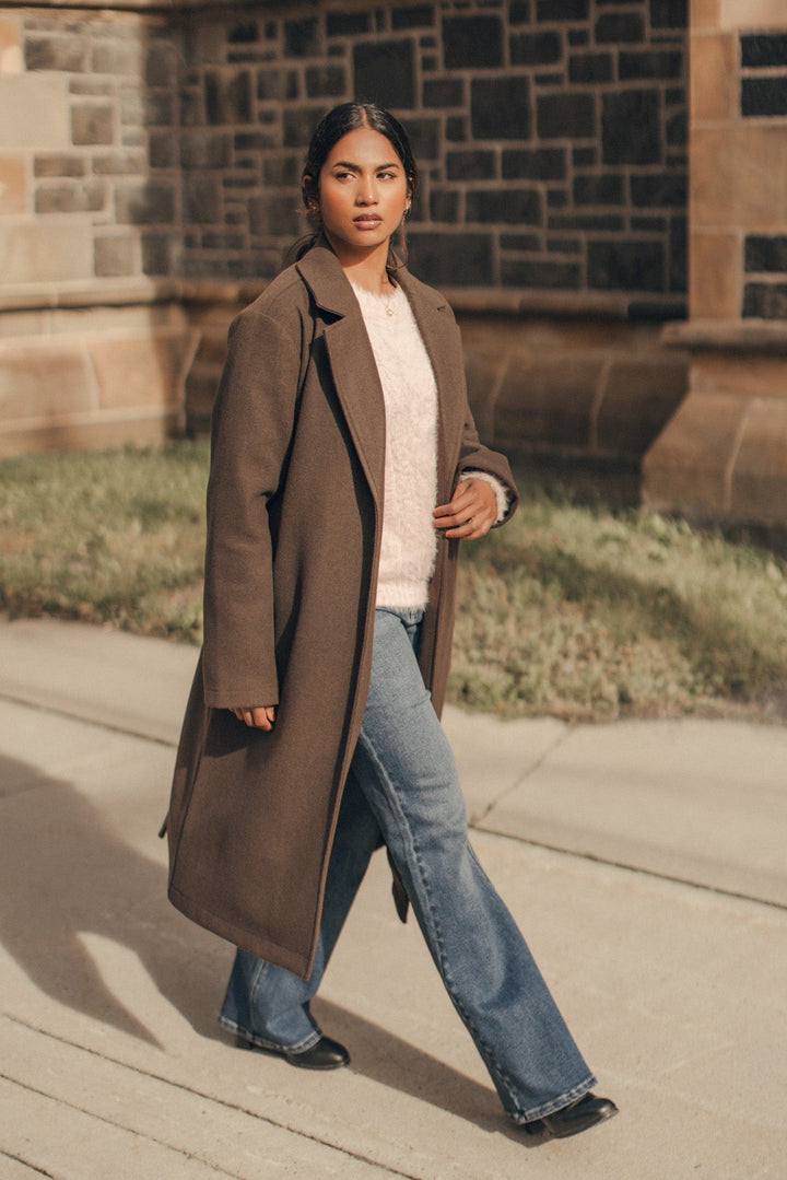 Maeve — Classic Belted Wool Coat, Rosewood Virginia