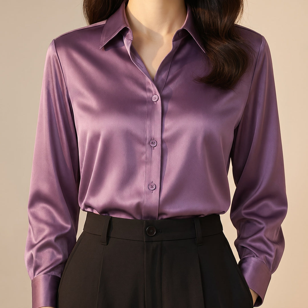 Marilou — Elegant Satin Button Blouse (4), Rosewood Virginia