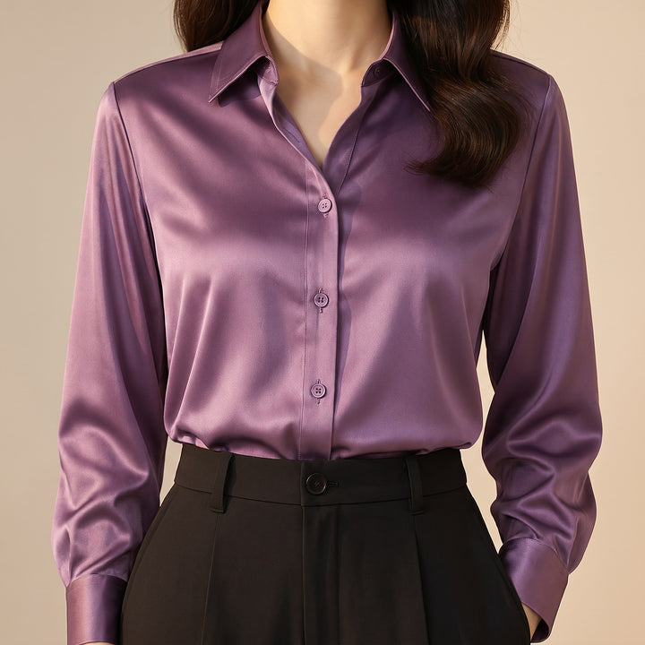 Marilou — Elegant Satin Button Blouse (4), Rosewood Virginia