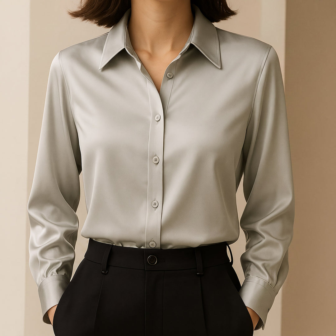 Marilou — Elegant Satin Button Blouse (6), Rosewood Virginia