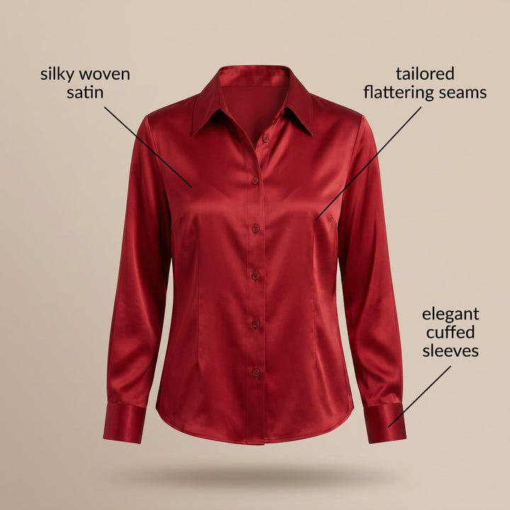 Marilou — Elegant Satin Button Blouse (7), Rosewood Virginia