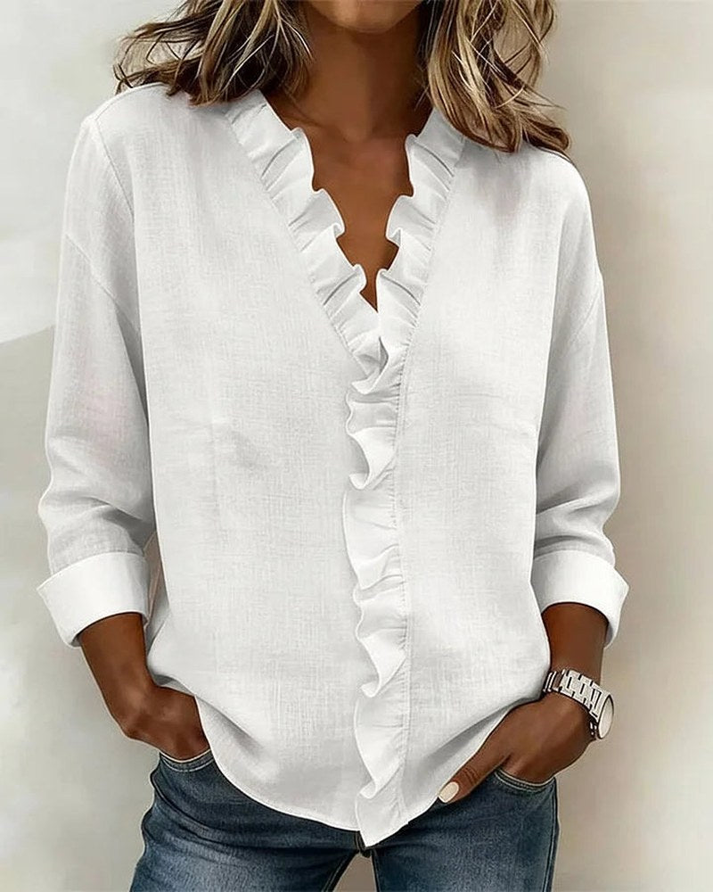 Maryline — Ruffled V Neck Blouse (2), Rosewood Virginia