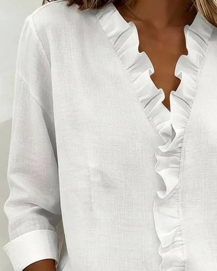 Maryline — Ruffled V Neck Blouse (8), Rosewood Virginia