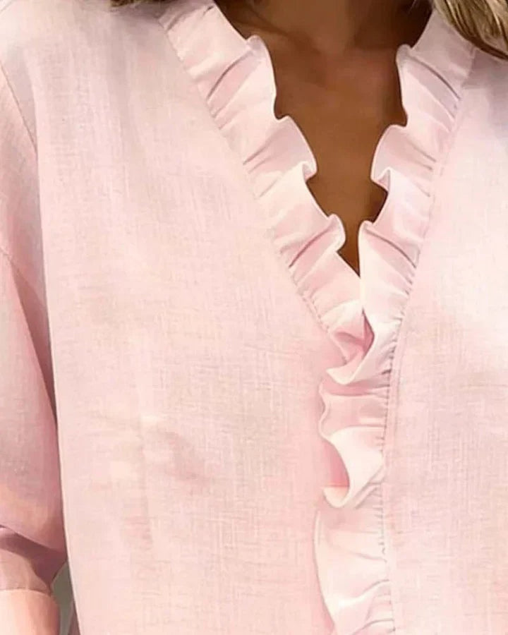 Maryline — Ruffled V Neck Blouse (11), Rosewood Virginia