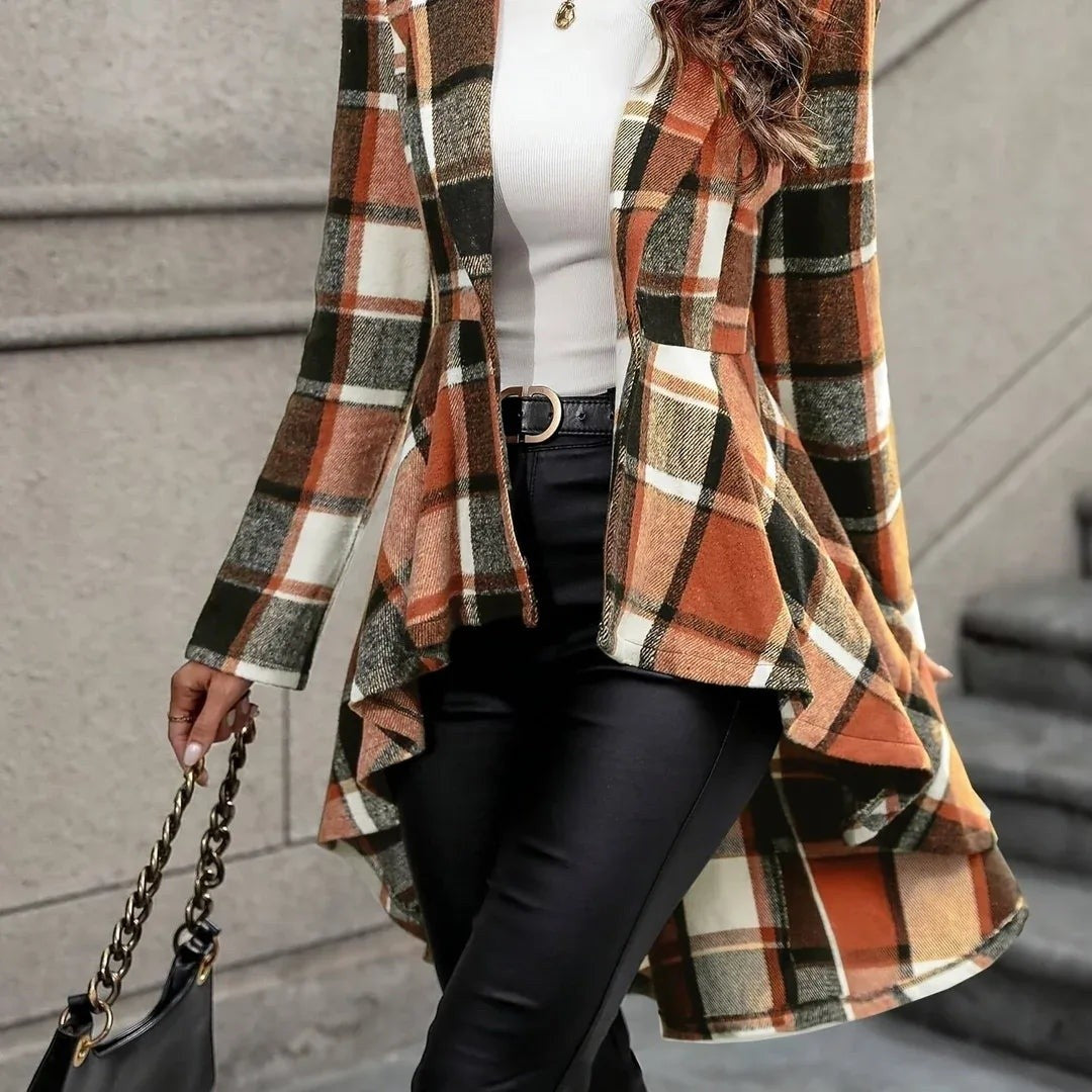 Nell — Draped Longline Plaid Flannel Shirt Jacket, Rosewood Virginia