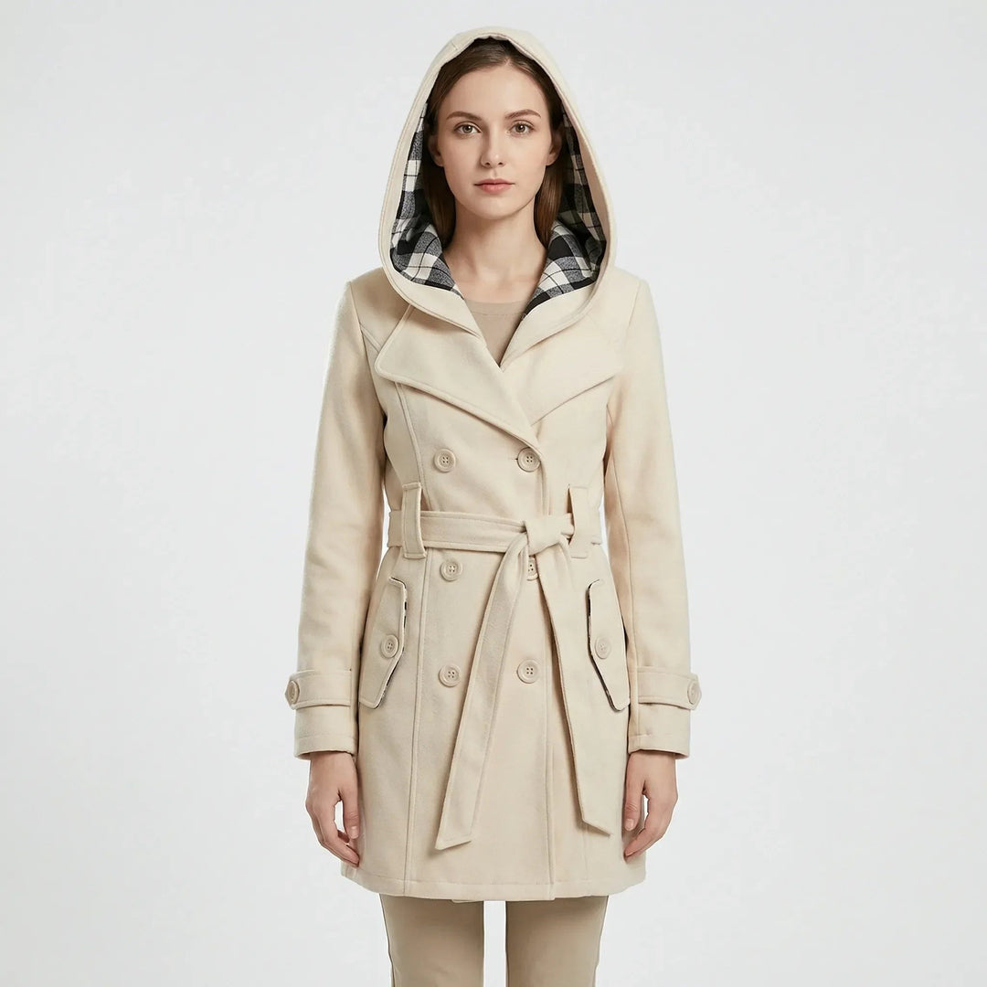 Nola — Belted Hooded Trench Coat, Rosewood Virginia