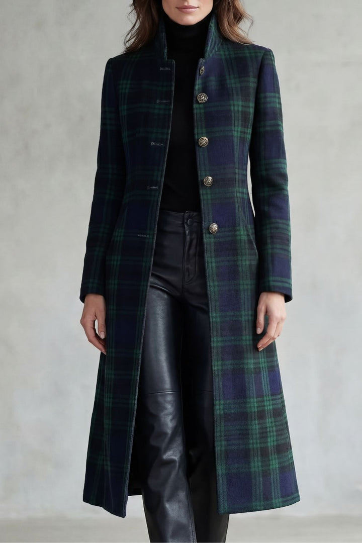 Odalys — Classic Plaid Wool Blend Coat, Rosewood Virginia