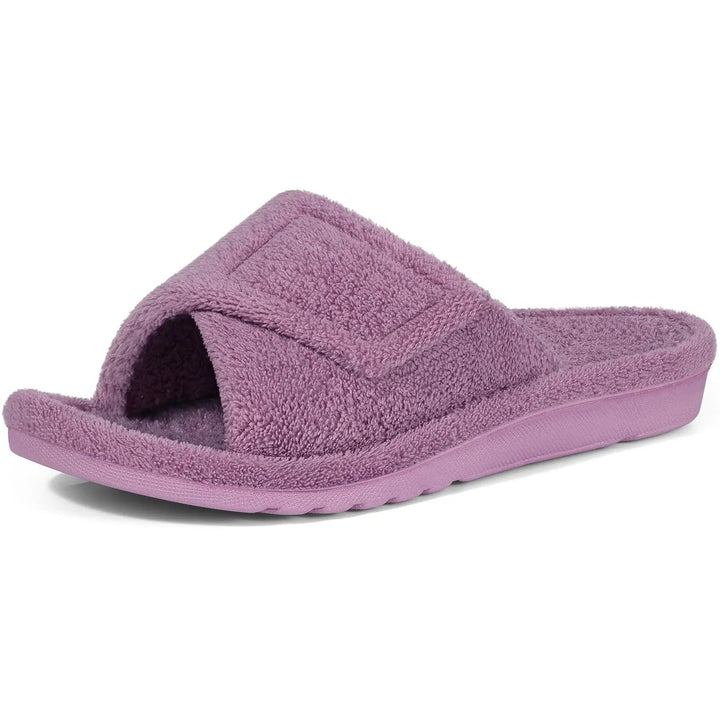 Odile — Soft Indoor Slippers with Wide Velcro Strap, Rosewood Virginia