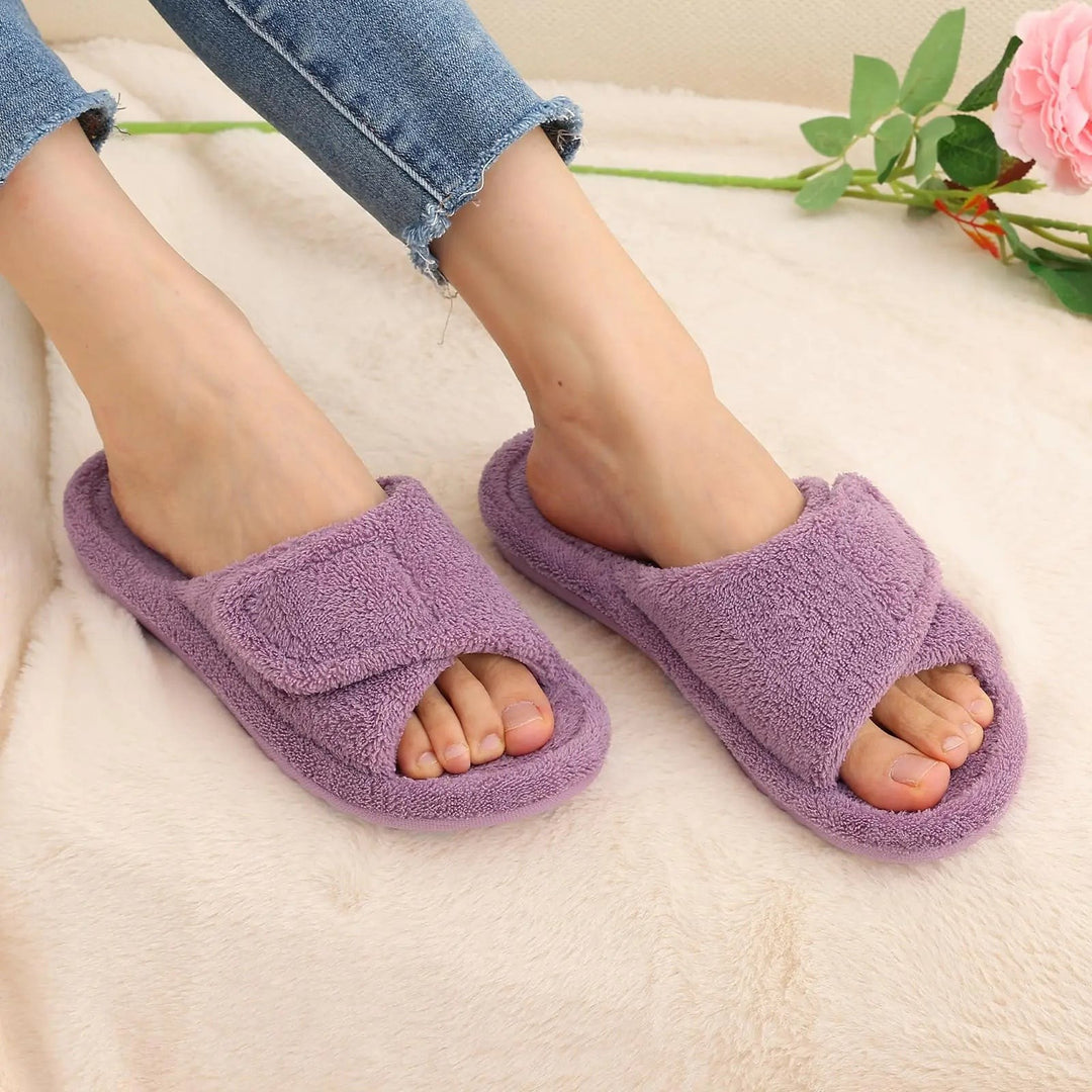 Odile — Soft Indoor Slippers with Wide Velcro Strap, Rosewood Virginia