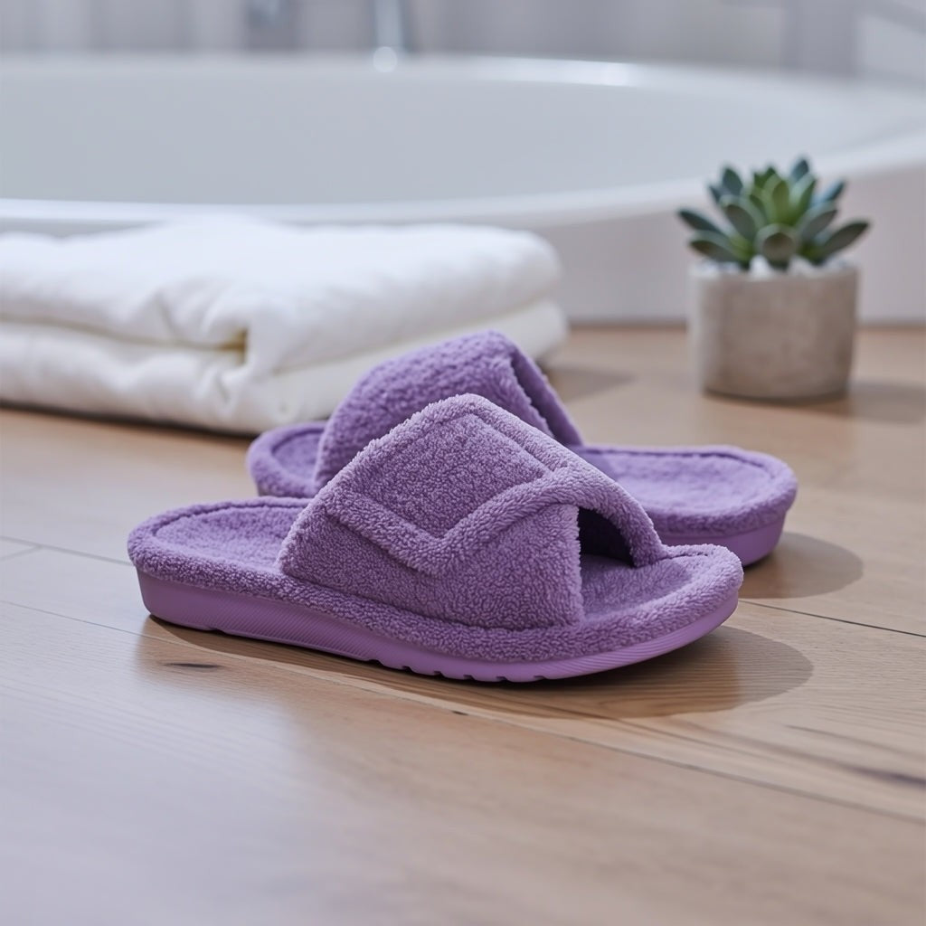 Odile — Soft Indoor Slippers with Wide Velcro Strap, Rosewood Virginia