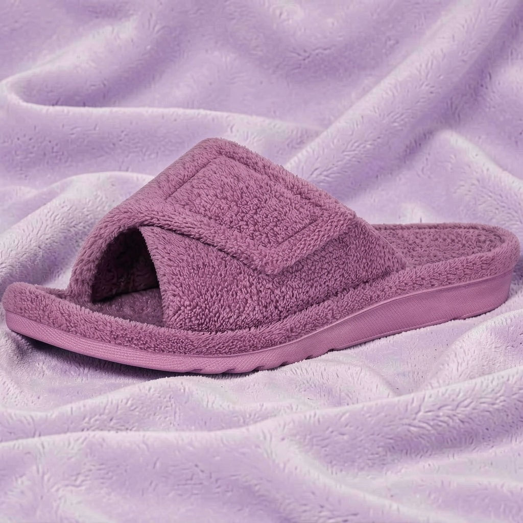 Odile — Soft Indoor Slippers with Wide Velcro Strap, Rosewood Virginia