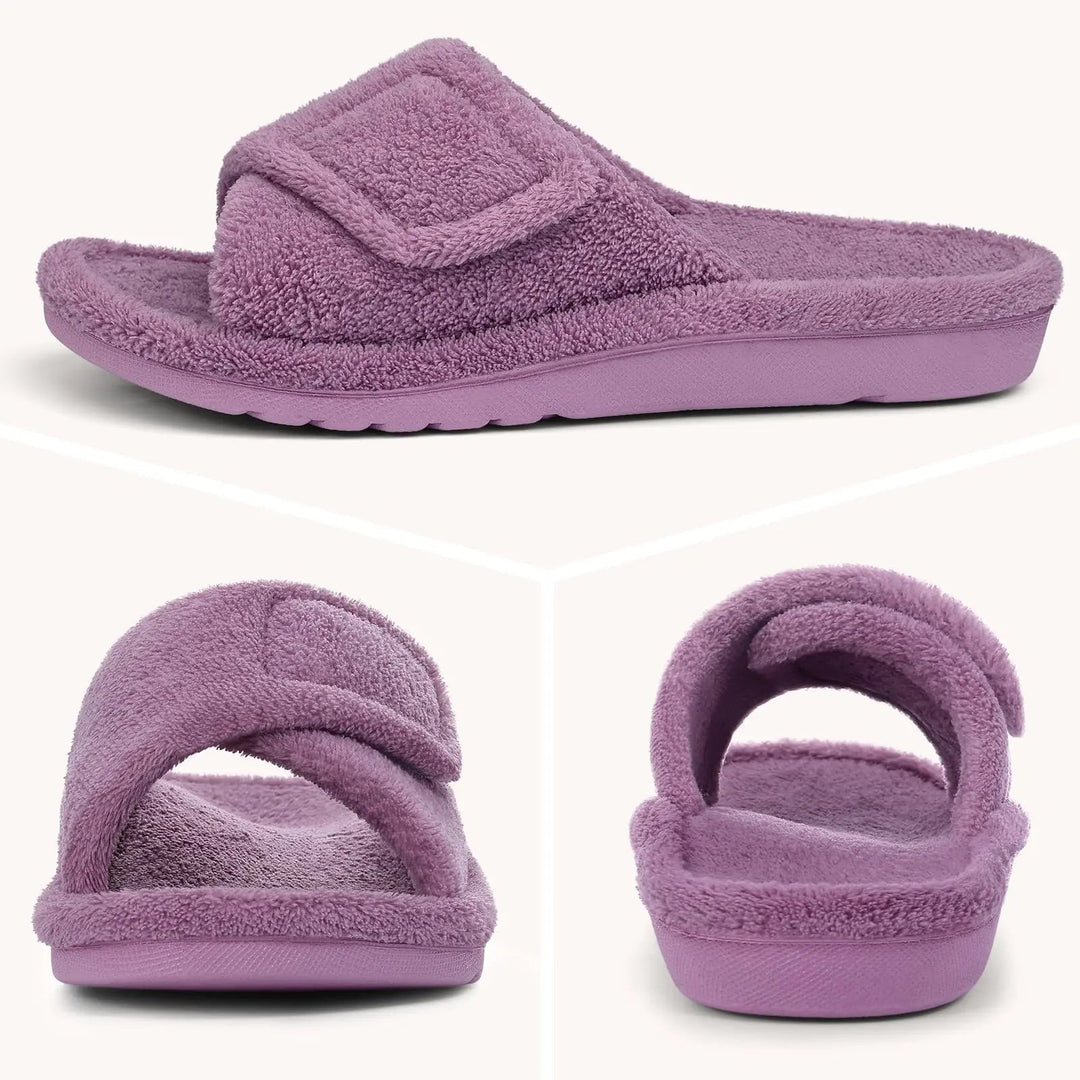 Odile — Soft Indoor Slippers with Wide Velcro Strap, Rosewood Virginia