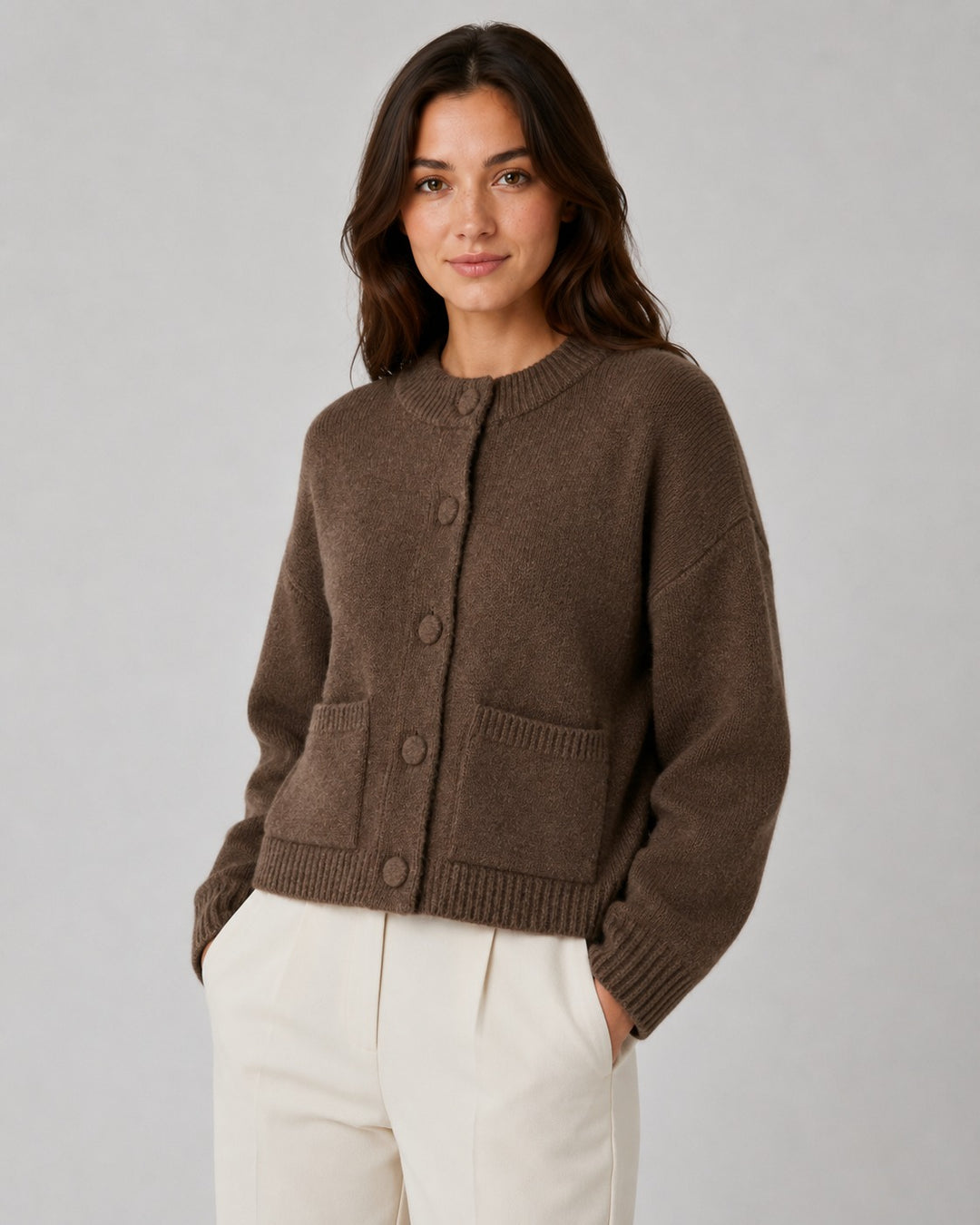 Odilonne — Cropped Chunky Knit Cardigan, Rosewood Virginia