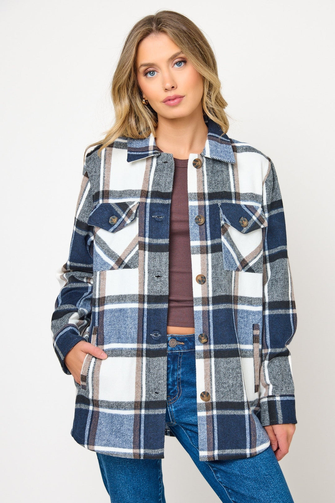 Olive — Brushed Plaid Flannel Shirt Jacket, Rosewood Virginia