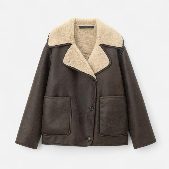 Orianne — Faux Leather Shearling Collar Jacket, Rosewood Virginia