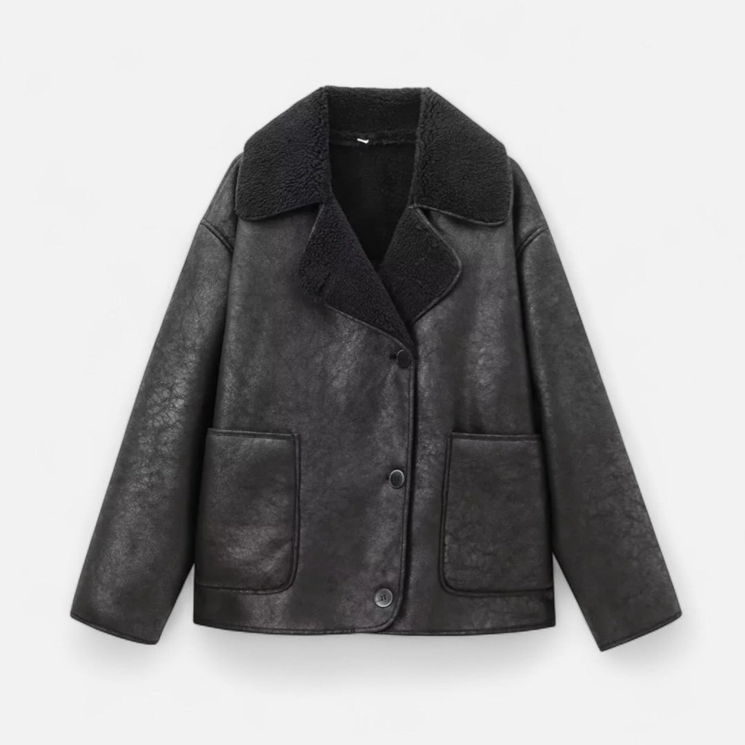Orianne — Faux Leather Shearling Collar Jacket (2), Rosewood Virginia