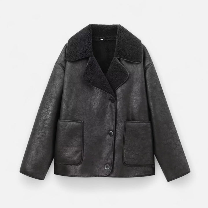 Orianne — Faux Leather Shearling Collar Jacket (2), Rosewood Virginia