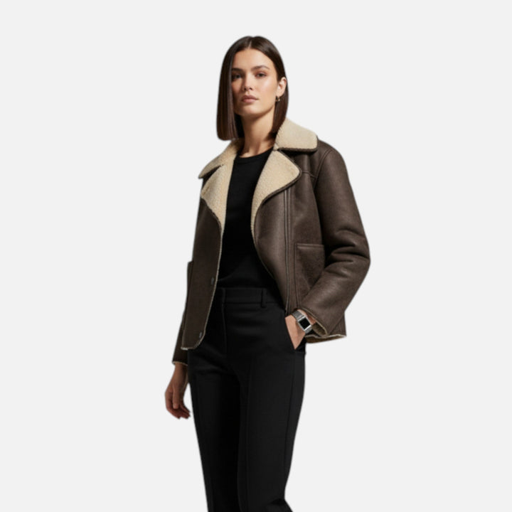 Orianne — Faux Leather Shearling Collar Jacket (3), Rosewood Virginia
