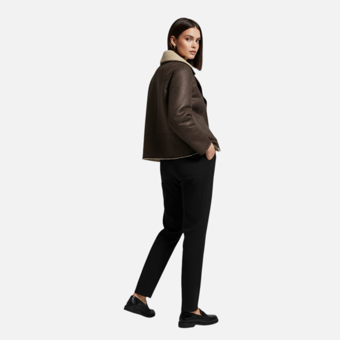 Orianne — Faux Leather Shearling Collar Jacket (4), Rosewood Virginia