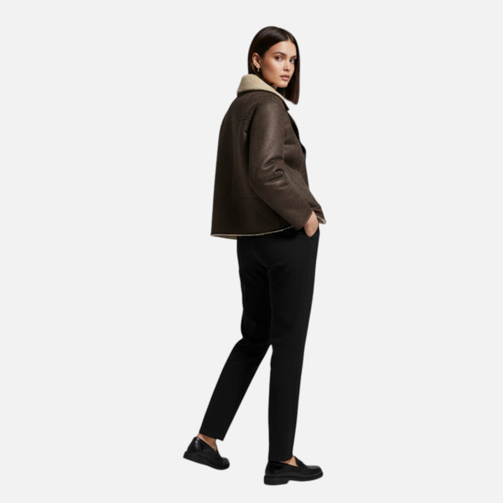 Orianne — Faux Leather Shearling Collar Jacket (4), Rosewood Virginia