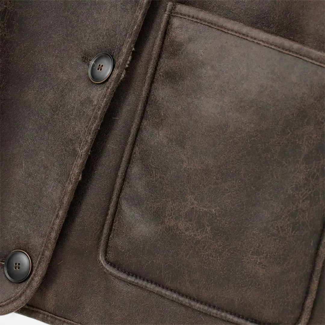 Orianne — Faux Leather Shearling Collar Jacket (6), Rosewood Virginia