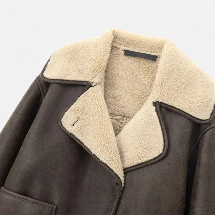 Orianne — Faux Leather Shearling Collar Jacket (12), Rosewood Virginia