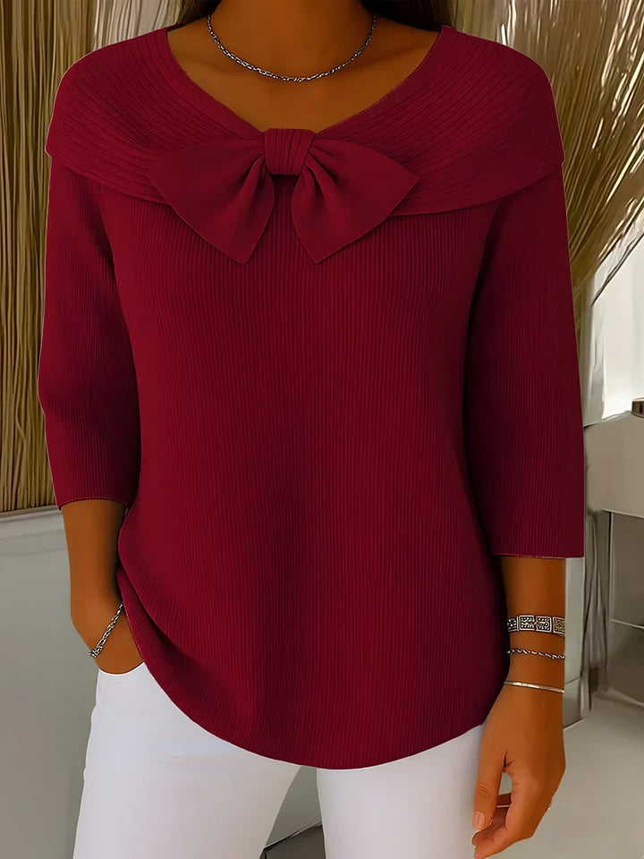 Perpetua — Elegant Knit Bow Sweater (4), Rosewood Virginia