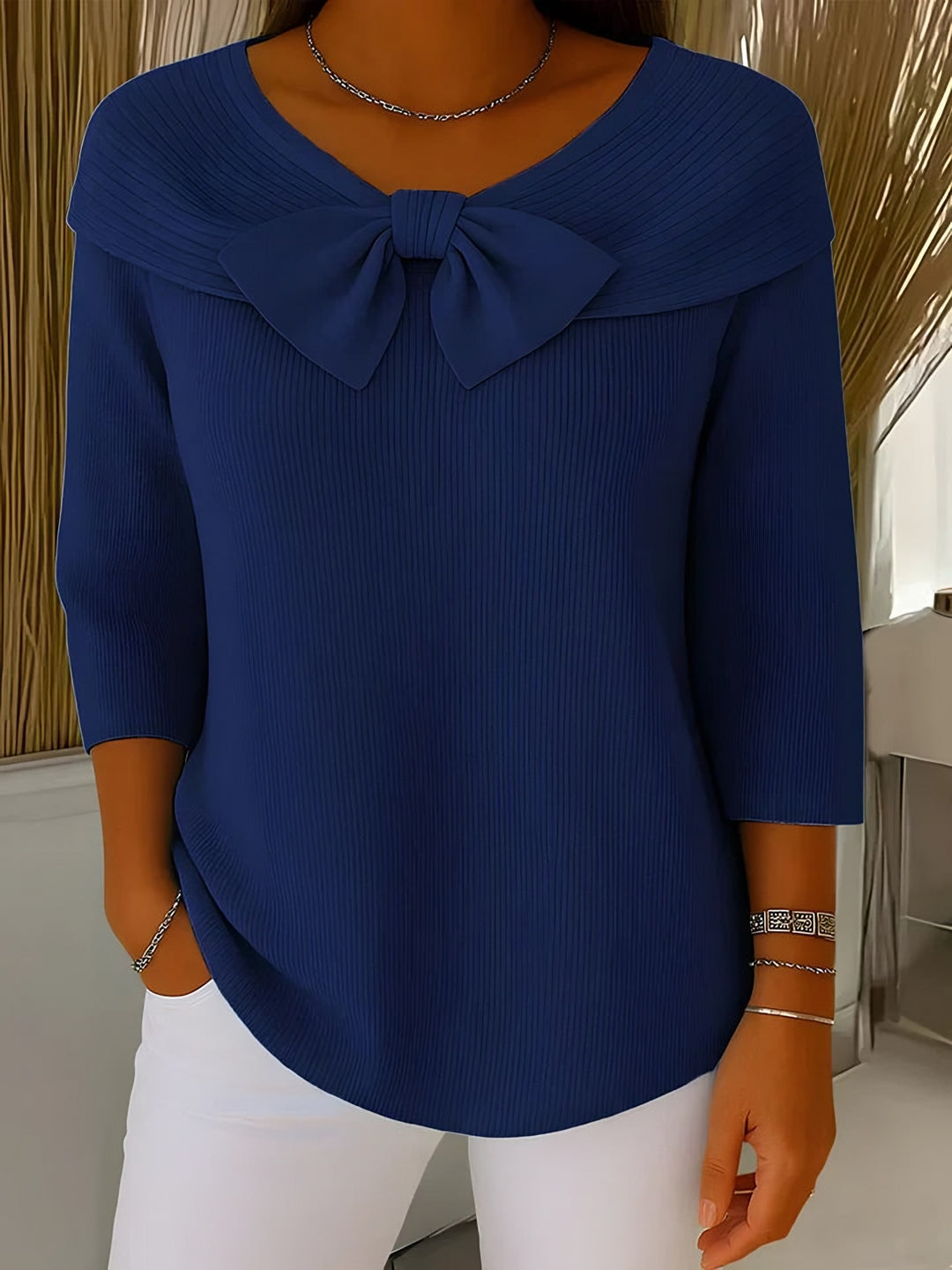 Perpetua — Elegant Knit Bow Sweater (5), Rosewood Virginia