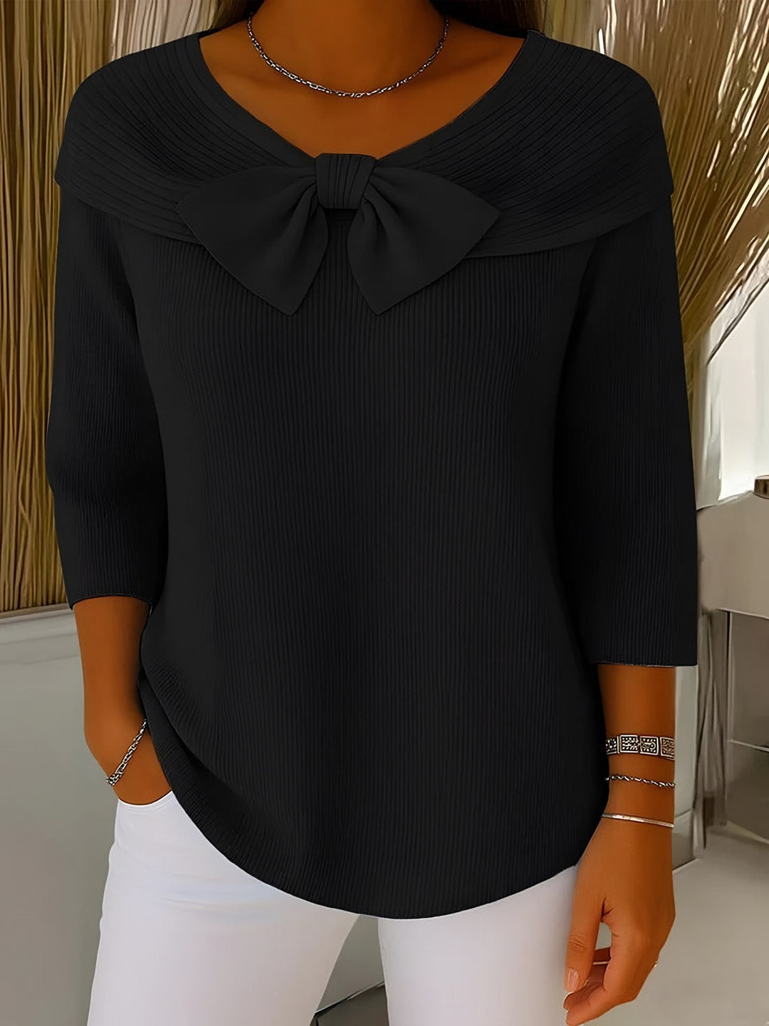 Perpetua — Elegant Knit Bow Sweater (6), Rosewood Virginia