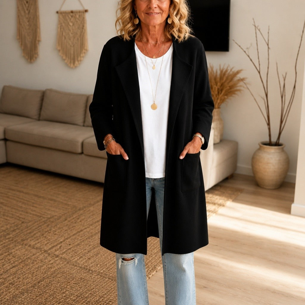 Piper — Relaxed Open Front Longline Wool Coat (2), Rosewood Virginia