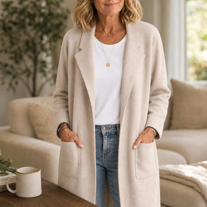 Piper — Relaxed Open Front Longline Wool Coat (6), Rosewood Virginia