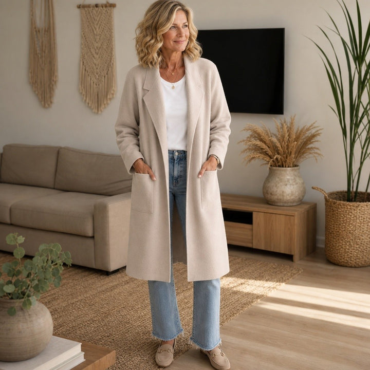 Piper — Relaxed Open Front Longline Wool Coat (7), Rosewood Virginia