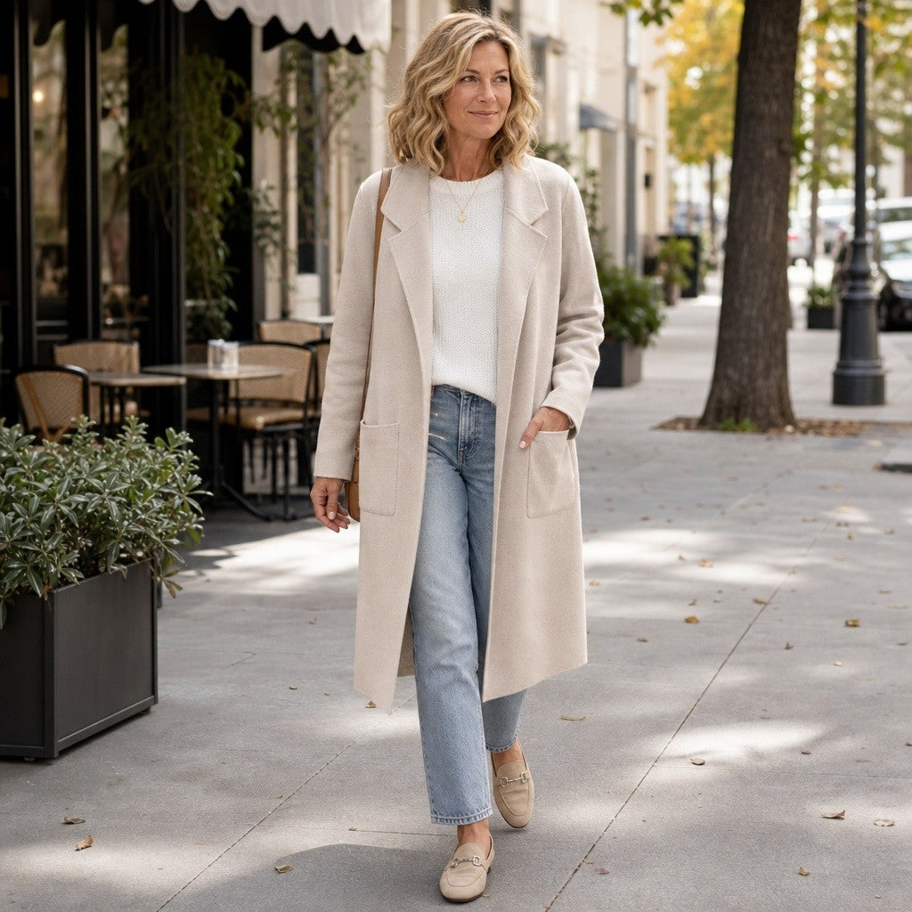 Piper — Relaxed Open Front Longline Wool Coat (10), Rosewood Virginia