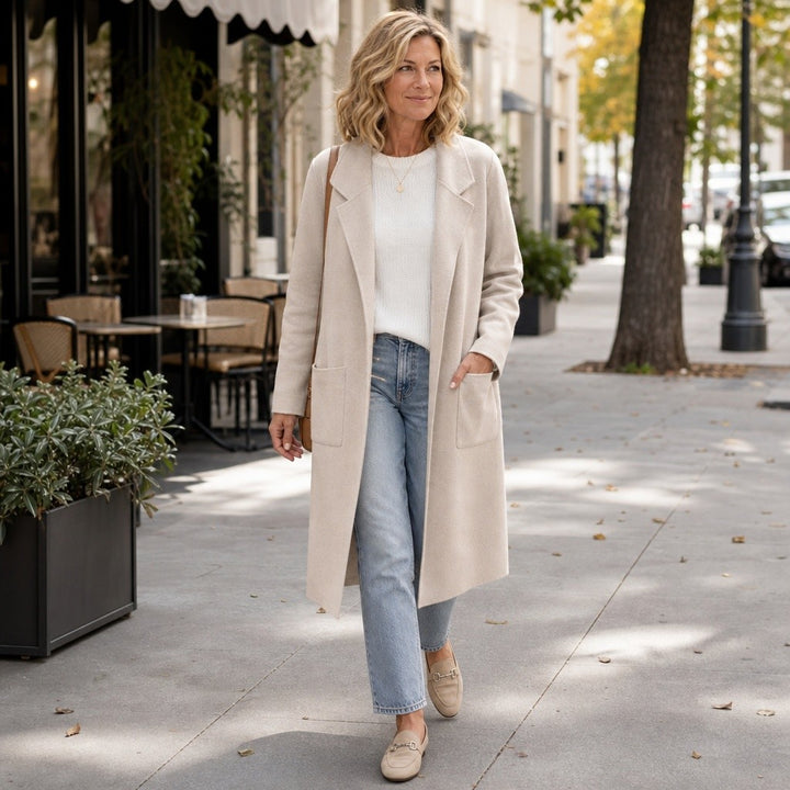 Piper — Relaxed Open Front Longline Wool Coat (10), Rosewood Virginia