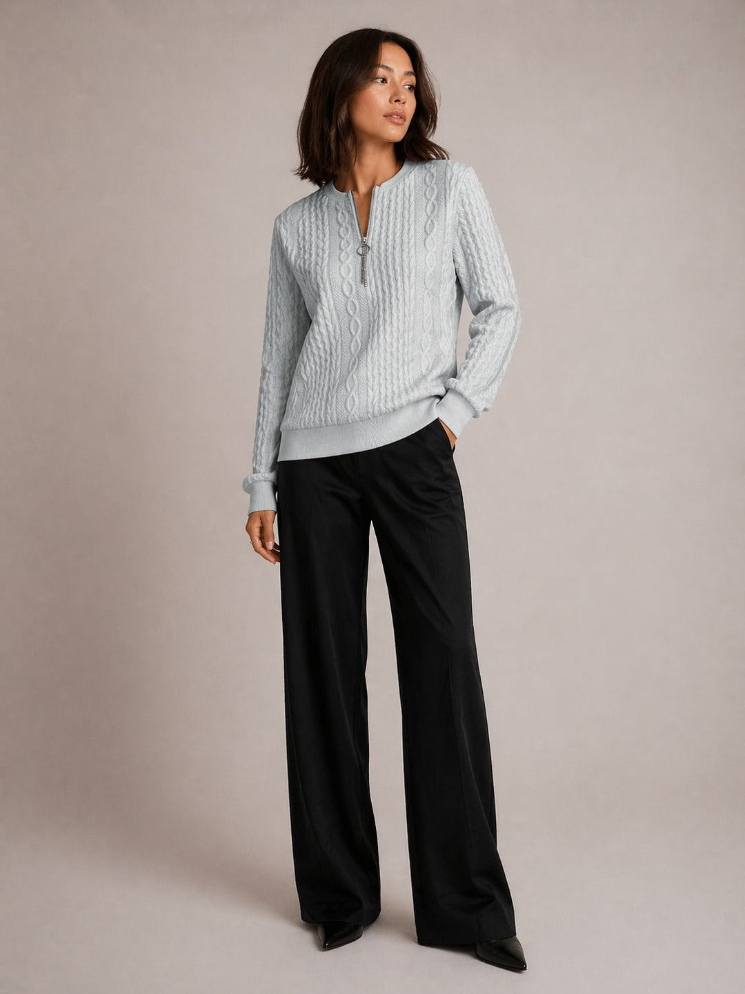 Quintine — Relaxed Quarter Zip Sweater, Rosewood Virginia