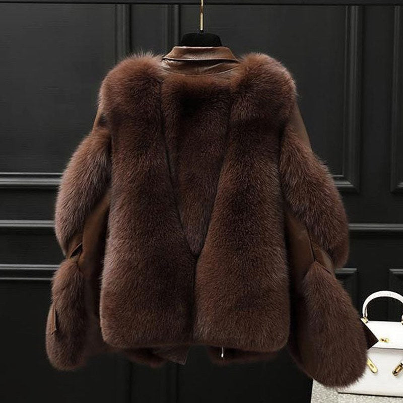 Quiterie — Oversized Faux Fur Collar Jacket (4), Rosewood Virginia