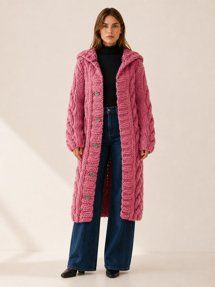 Rosemonde — Longline Hooded Cardigan Sweater, Rosewood Virginia