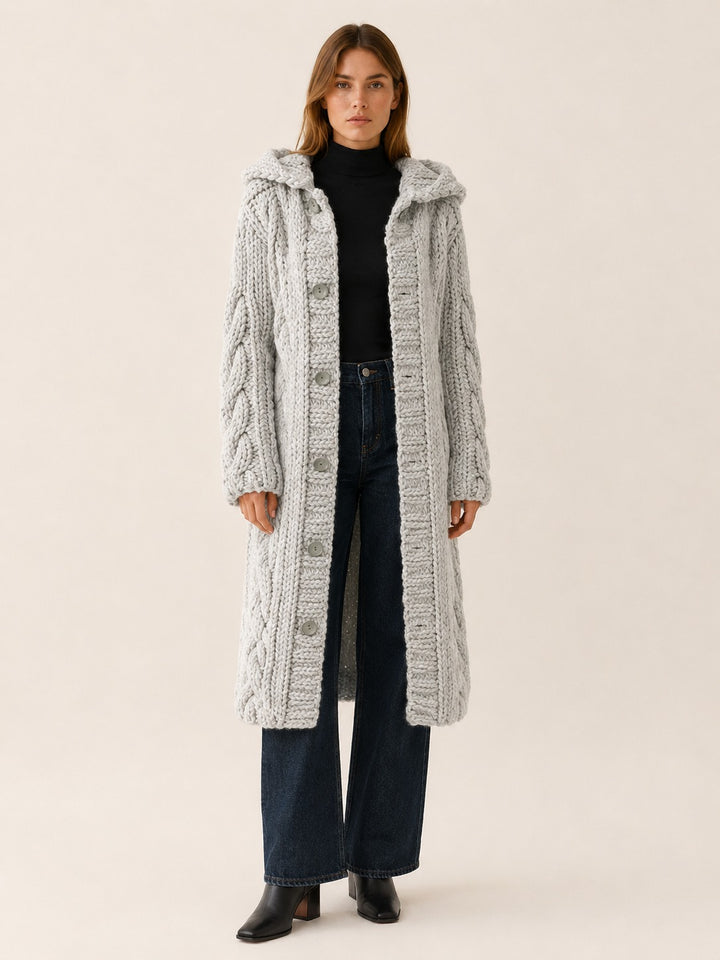 Rosemonde — Longline Hooded Cardigan Sweater, Rosewood Virginia