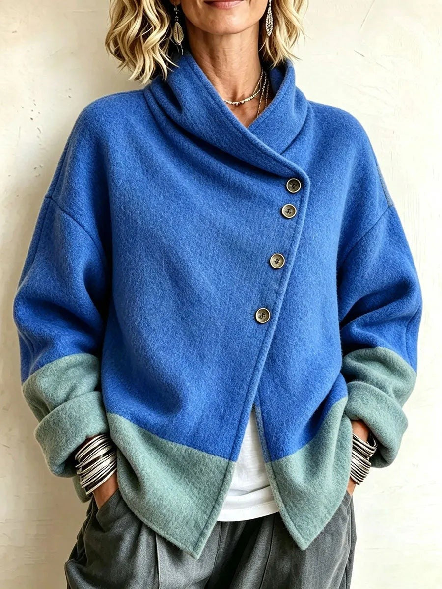 Sadie — Chic Two Tone Asymmetric Cardigan Sweater (2), Rosewood Virginia