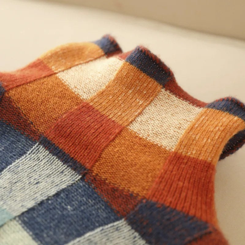 Sylvia — Checkered Knit Mock Neck Sweater (4), Rosewood Virginia