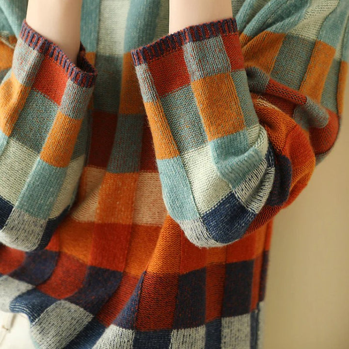Sylvia — Checkered Knit Mock Neck Sweater (5), Rosewood Virginia