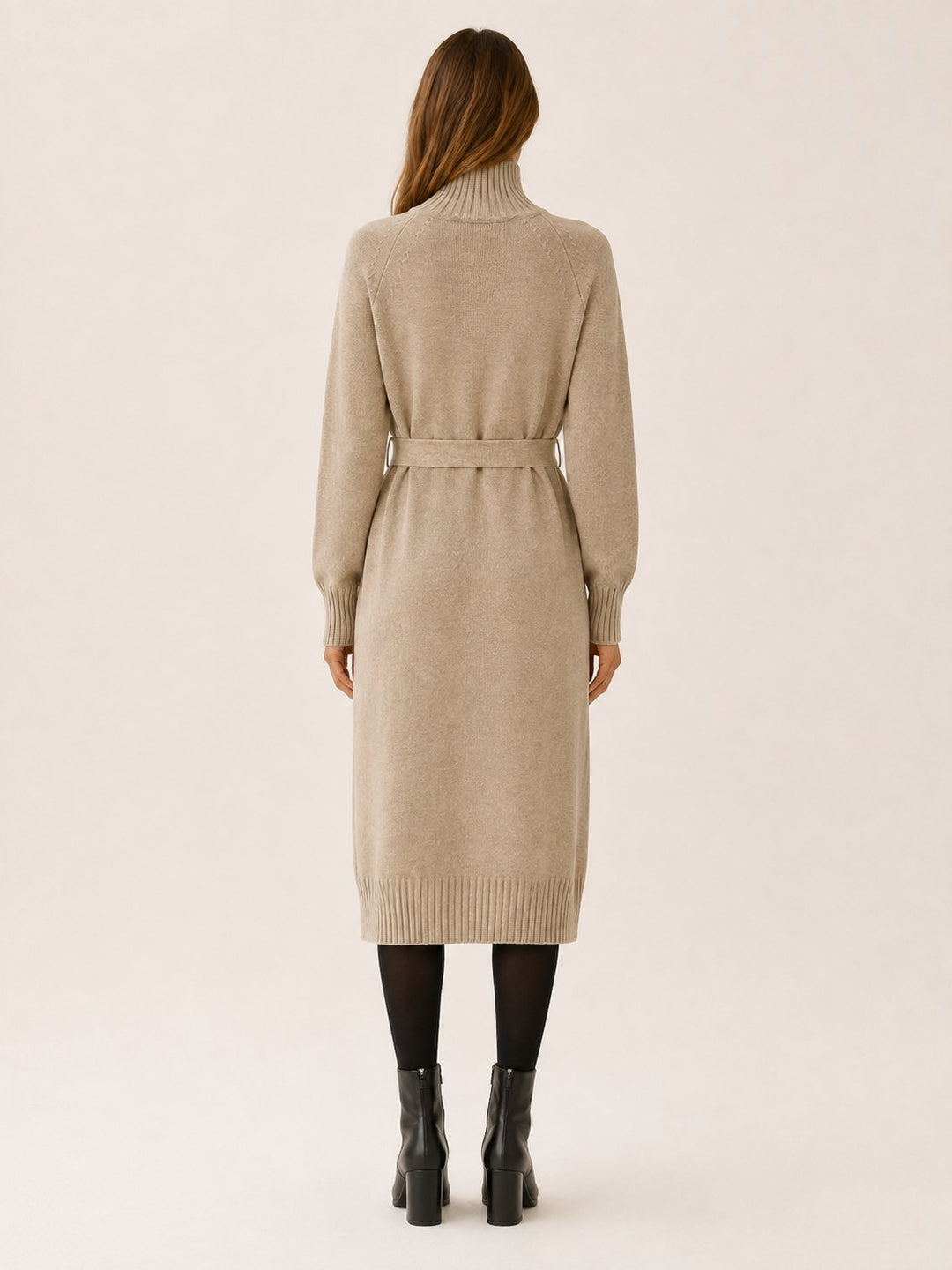 Virginie — Roll Neck Tie Waist Midi Sweater Dress (2), Rosewood Virginia
