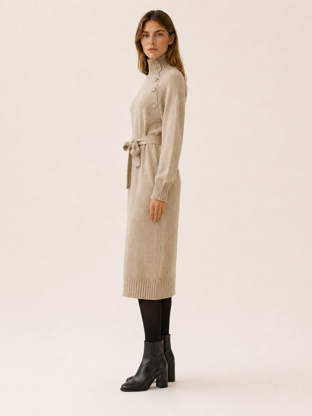 Virginie — Roll Neck Tie Waist Midi Sweater Dress (3), Rosewood Virginia