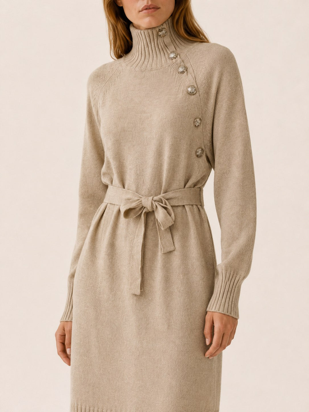 Virginie — Roll Neck Tie Waist Midi Sweater Dress (4), Rosewood Virginia