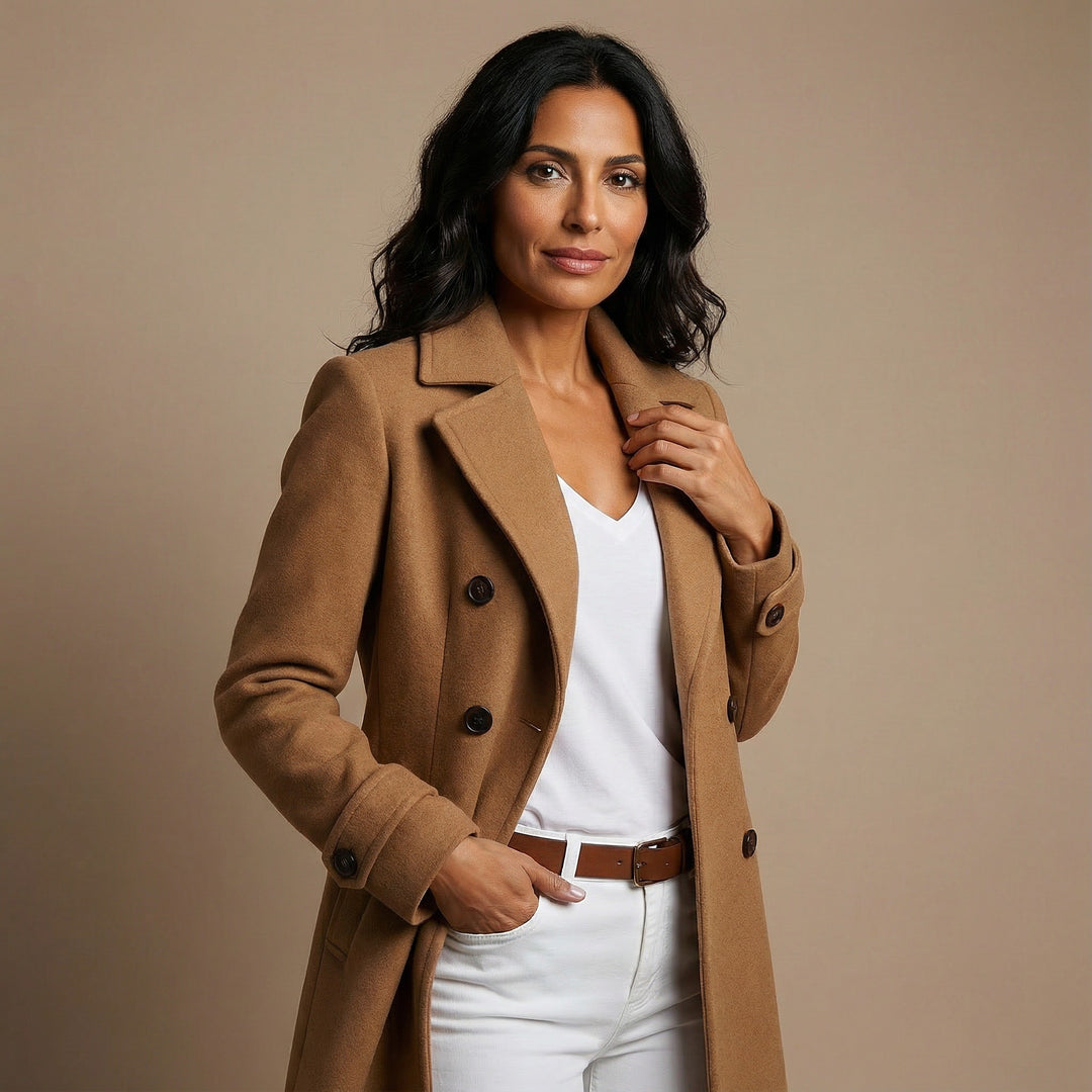 Ysolde — Elegant Straight Cut Wool Coat, Rosewood Virginia